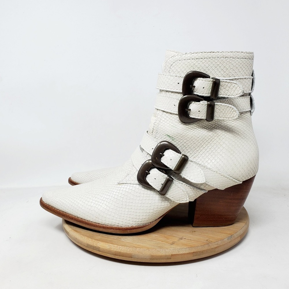 Matisse Harvey Boots Womens 9 Snake Print Cowboy Moto‎ Biker Belted Buckle Shoes
